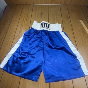 Title Boxing Trunks Blue White Satin Training Sparring Shorts Mens Medium